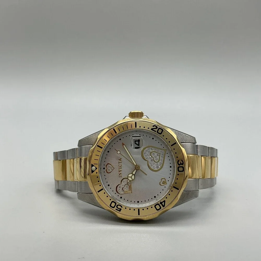 Invicta 12787 Womens Watch 38mm White Heart Dial Two Tone Date New Battery 8